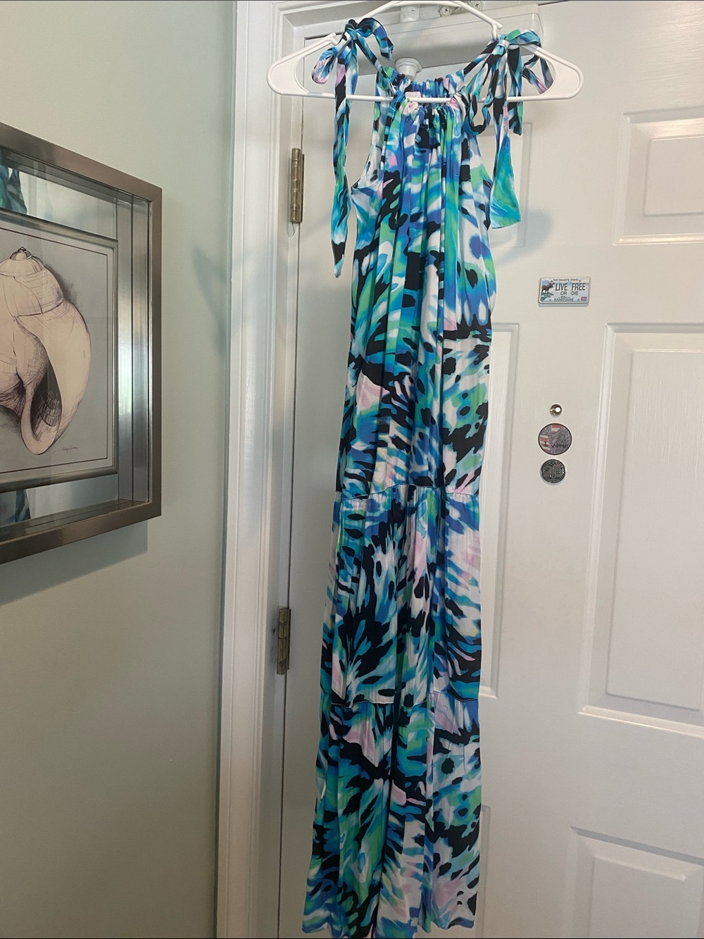 Tommy Bahama Blue, Green & Pink Abstract Maxi Dress